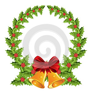 Christmas wreath with red bow and bells