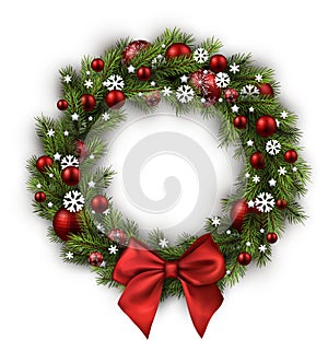 Christmas wreath isolated on white.