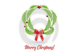 Christmas wreath with red bow ribbon