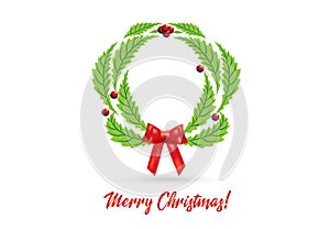 Christmas wreath with red bow ribbon photo