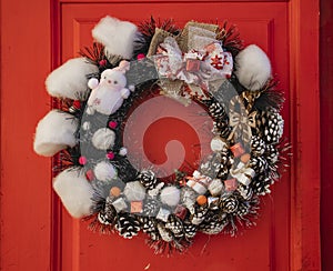 Christmas wreath red door interior festive decoration
