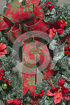 Christmas wreath with red and green ribbon