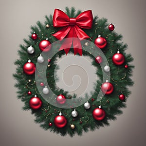 christmas wreath with red ribbon