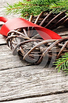 Christmas wreath with red ribbon