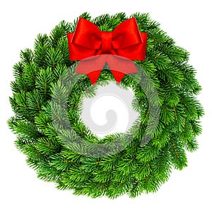 Christmas wreath with red ribbon bow decoration