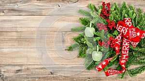 Christmas wreath with red ribbon and ornaments