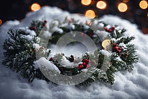 Christmas wreath on the snow, xmas wallpaper