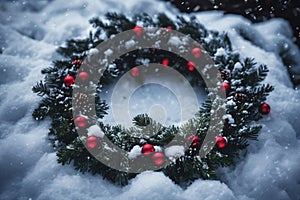 Christmas wreath on the snow, xmas wallpaper