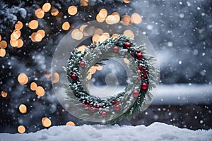 Christmas wreath on the snow, xmas wallpaper