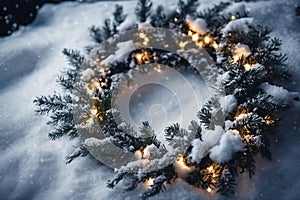 Christmas wreath on the snow, xmas wallpaper