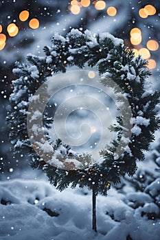 Christmas wreath on the snow, xmas wallpaper