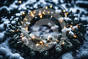 Christmas wreath on the snow, xmas wallpaper