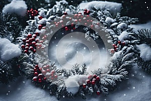 Christmas wreath on the snow, xmas wallpaper