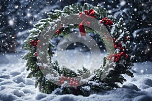 Christmas wreath on the snow, xmas wallpaper