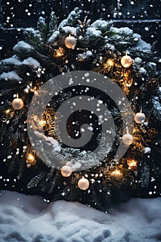 Christmas wreath on the snow, xmas wallpaper