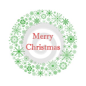 A Christmas wreath of snowflakes is decorated with the inscription `Merry Christmas`.