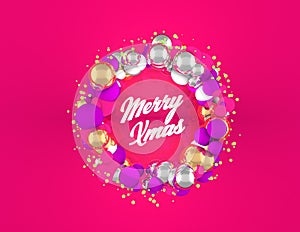 Christmas Wreath with spheres and pink background photo