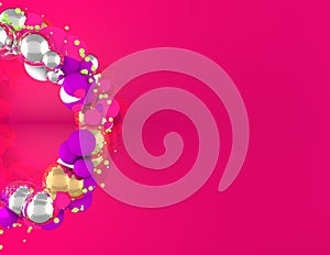 Christmas Wreath with spheres and pink background photo
