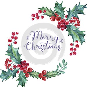 Christmas wreath with sprigs of mistletoe. Winter holiday theme. suitable for postcards, posters, web pages and textiles