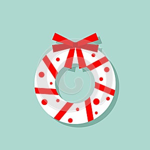 Christmas wreath vector icon in red and white colors. New Year card design photo