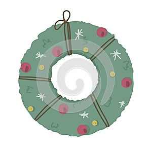 Christmas wreath. Vector illustration in cartoon style. Isolated on white
