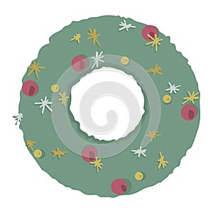 Christmas wreath. Vector illustration in cartoon style. Isolated on white