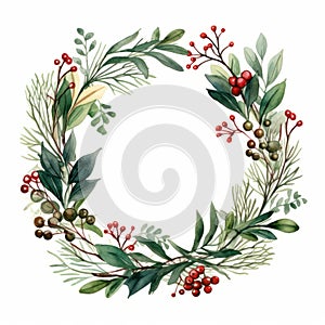 Christmas Wreath Watercolor Clipart: Organic And Naturalistic Illustration