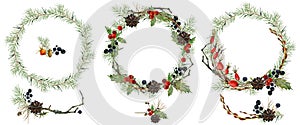 Christmas wreath watercolor illustrations set