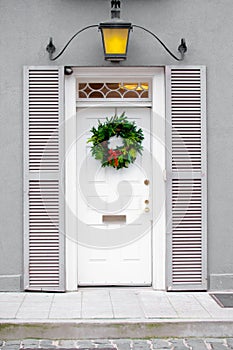 Christmas Wreath on White Door