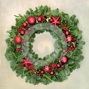 Christmas Wreath with Winter Flora and Baubles