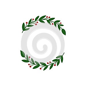 Christmas wreath with winter floral elements. Vector illustration.