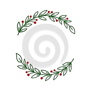 Christmas wreath with winter floral elements. Vector illustration.