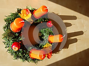 Christmas wreath on wood