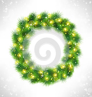 Christmas wreath with yellow glassy led Christmas lights garland