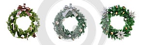 Christmas wreaths isolated on white background. Christmas decoration. 3D render.