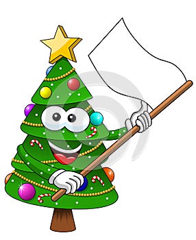 Christmas xmas tree character mascot cartoon devil trident isolatedChristmas xmas tree character mascot cartoon white flag isolate