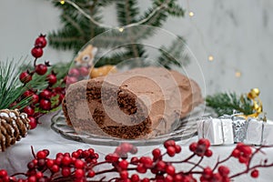 Christmas Yule Log Buche de Noel chocolate cake