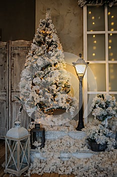 christmass decorations and vintage streetlamps