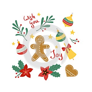 Christmass set of stickers patch, omela, jingle bell and cookies