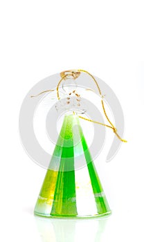 Christmass tree decoration ball green angel of glass isolated on