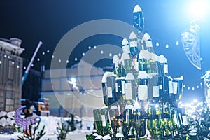 Christmass tree made with wine bottles
