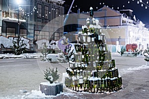 Christmass tree made with wine bottles