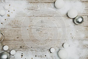 Christmassy grey wood background with decoration