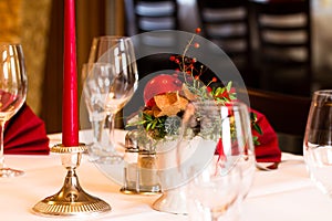 Christmassy table setting in a restaurant photo