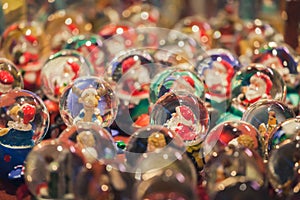 Christmas globes in fair kiosk