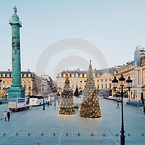 Christmast at the place Vendome, view of the luxuary square in Paris, France