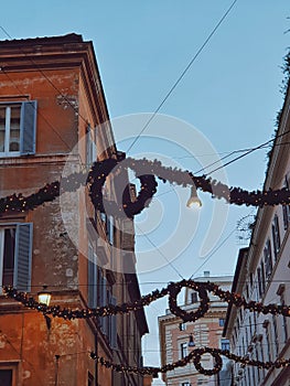 Christmast in Rome, view of the christmast decoration on the shopping street, centre of Rome, Italy photo