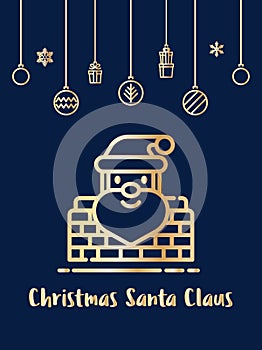 Christms Santa claus in chimney icon with christmas ornament elements hanging background