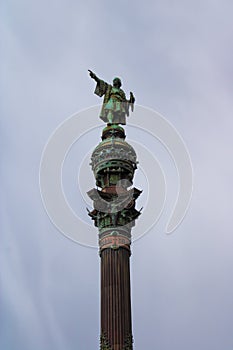 Christopher Columbus Monument in Barcelona with the gray sky on the background - Image