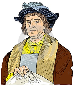 Christopher Columbus portrait in line art illustration photo